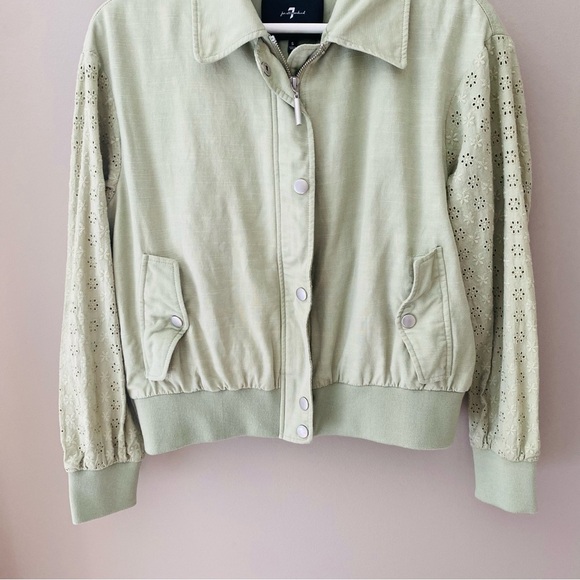 7 For All Mankind Eyelet Sleeve Bomber Jacket Green Sz Small - Picture 3 of 10